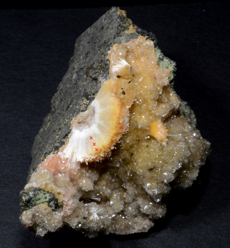 mesoliteOrThomsoniteOrangeBallsOverMatrixMineralSpecimen spots